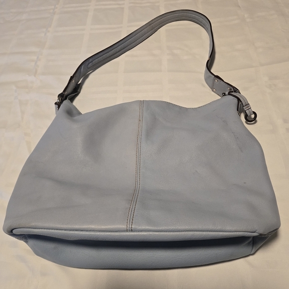 Tignanello Light Blue-Gray Genuine Leather Handbag Outer Zippered Pouch Pockets - Picture 4 of 16